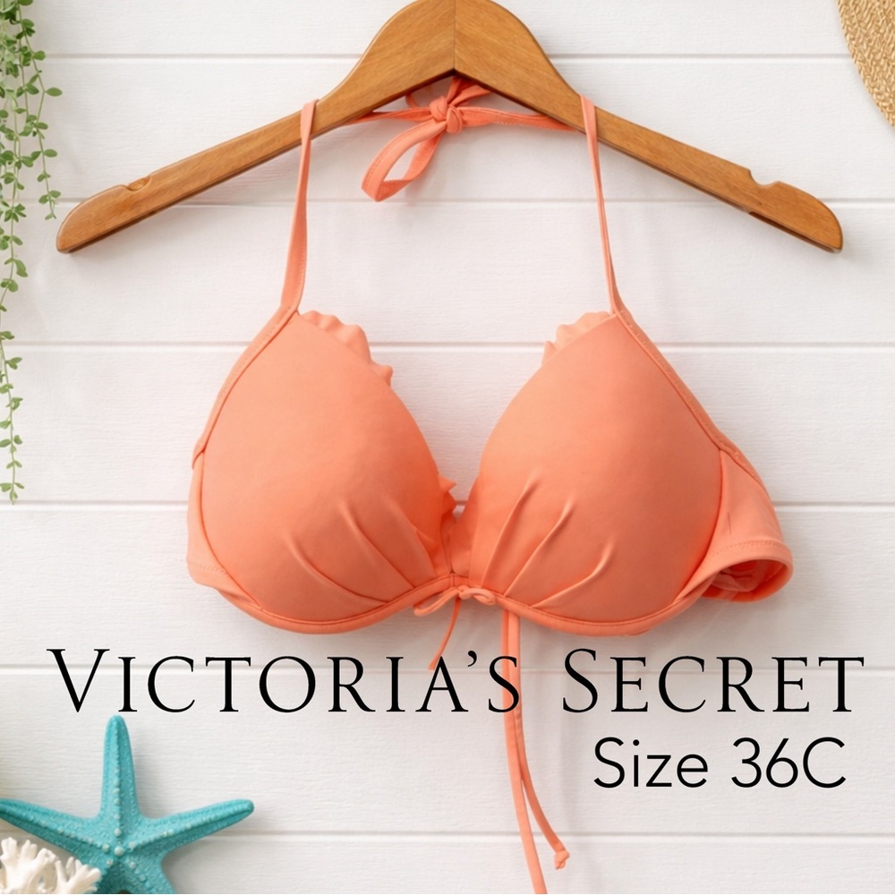 🌺🌴🐠 Victoria’s Secret Peach Underwire Bikini Top 36C | Push-Up Swim Top Beach